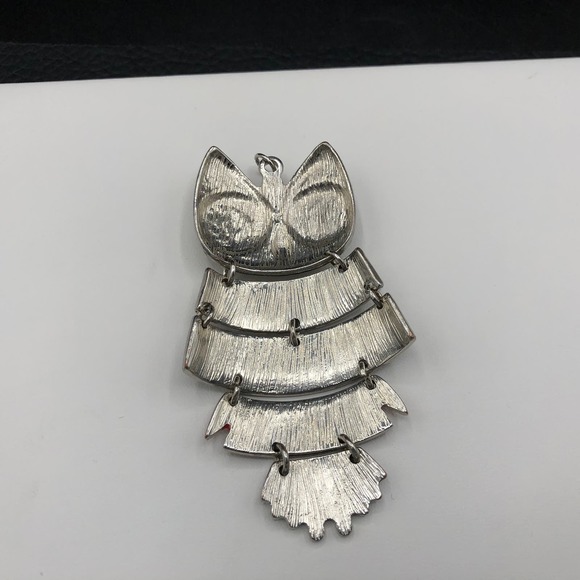 Vtg Articulated Multicolor Owl Pendant Enameled 3.5" Aztec Style w/ Crystal Eyes - Picture 3 of 7